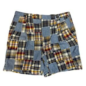 Berle Mens Multicolor Patchwork Plaid Pleated Front Chino Shorts size 40 New
